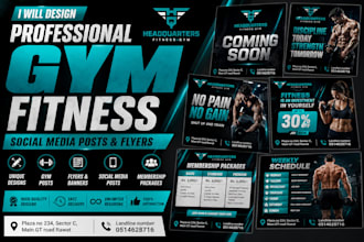 design professional gym fitness social media post and flyers