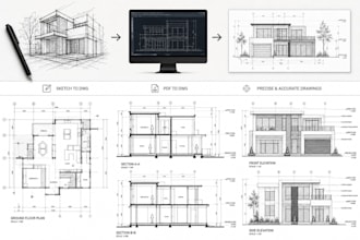 convert sketch to dwg, pdf to dwg and deliver precise architectural drawings