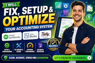fix and setup online bookkeeping with quickbooks, xero, zoho, wave, tally erp,