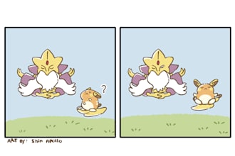 do a custom cute pokemon, cartoon, digimon comic strips