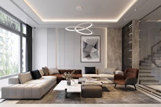 do living room interior design and 3d rendering with shopping list