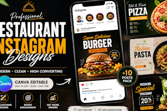 design instagram post for restaurant,food social media content and canva templat