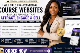 build kajabi website, sales funnel, online course thinkific podia