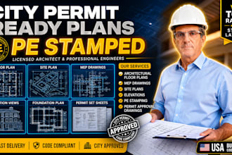 review, draw, stamp architectural plan, mep plan with pe stamp, permit drawings