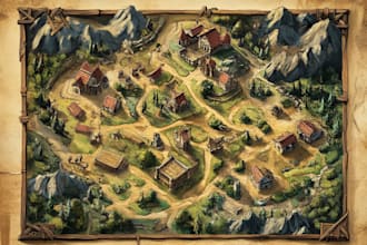 line art fantasy map illustration