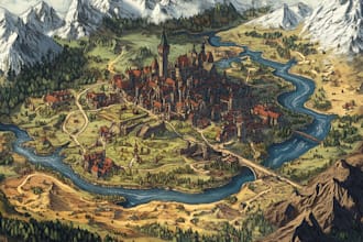 line art fantasy map illustration