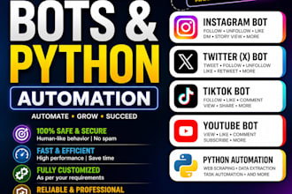 do instagram bot, tiktok bot, twitter x bot, youtube bot, python automation bot
