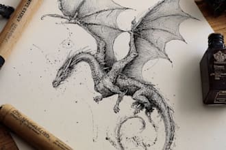 create free hand illustration fantasy with pen and ink