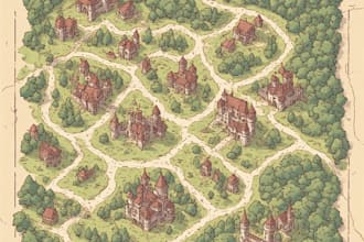 illustrate a unique fantasy world map for dnd and board game