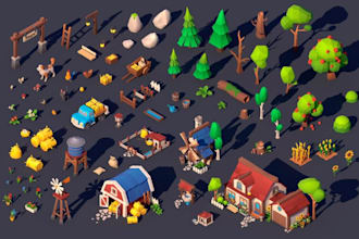 create stylized, low poly models, game props, asset packs, 3d game assets