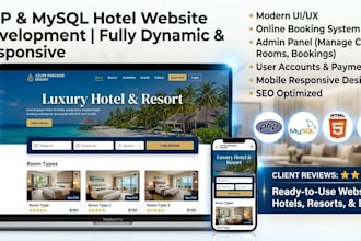 develop a professional hotel booking website in PHP and sql