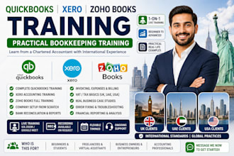 train you on quickbooks, xero and zoho books with practical bookkeeping training