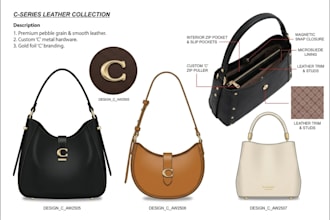 create detailed drawing pouch bag and handbag tote bag tech packs for product