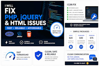 fix PHP, jquery, javascript or HTML CSS bugs fast