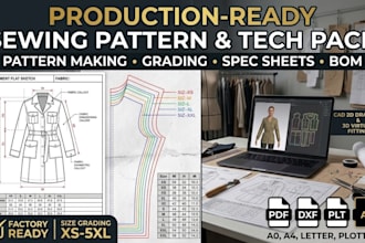 create production ready sewing patterns, grading and garment tech packs