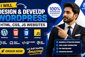 design responsive wordpress website with html css js elementor and web design