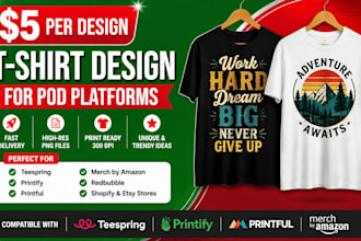 create bulk tshirt designs for merch teespring printify printful custom shirts