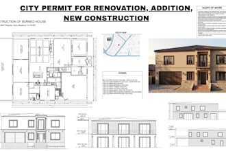 architect of city permit drawings, 2d floor plan, blueprints and 3d rendering