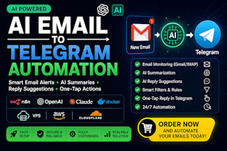 build ai email automation bot, telegram bot, n8n workflow, gpt integration