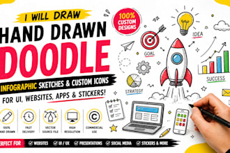 draw hand drawn doodle infographic sketches and custom icons for UI and stickers