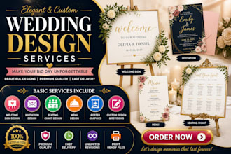 design wedding welcome sign invitation seating chart menu poster graphics design