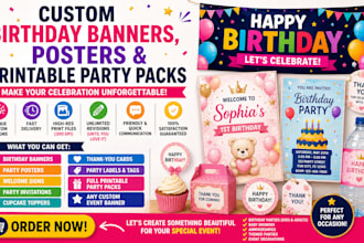 design birthday banners and posters printable party packs design event banner