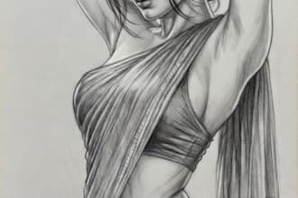 sketch handmade charcoal pencil drawing with shipping
