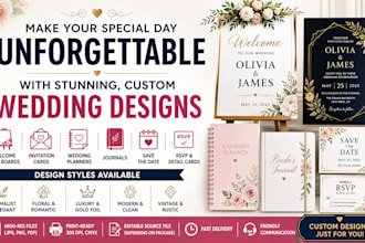 design wedding welcome sign boards wedding invitation cards planners and journal