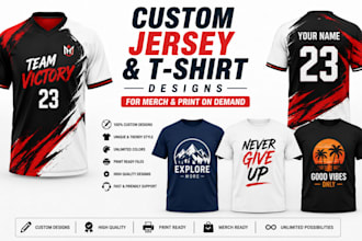 design custom jersey and t shirt illustrations for merch and print on demand