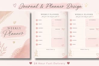 design digital planners and journals, daily planner, minimalist planner kdp