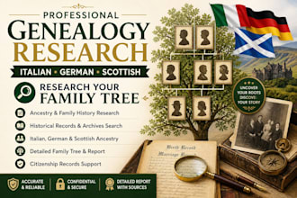 do italian, german, scottish genealogy research, research your family tree