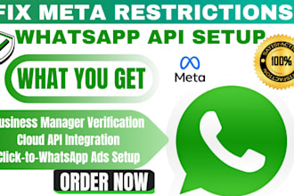 fix meta bm restrictions, verify whatsapp cloud API, and connect meta ads