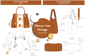 design hand bags factory standard technical with tech pack