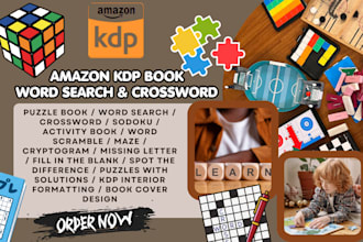 create word search puzzle book, activity book crossword, paperback cover for KDP
