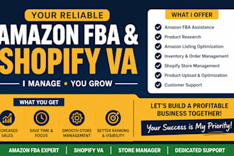 be your amazon shopify virtual assistant, shopify store manager, amazon fba