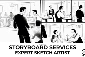 illustrate storyboard panels, scene sketch, visual story