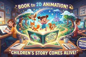 create full and colorful 2d cartoon children book trailer animation for kids