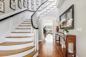 create custom staircase design with detailed plan, wooden, metal views