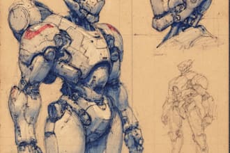 draw fast highly detailed sci fi robot and mecha sketches