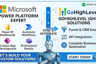 build power apps, power automate flows, power bi, and gohighlevel automation