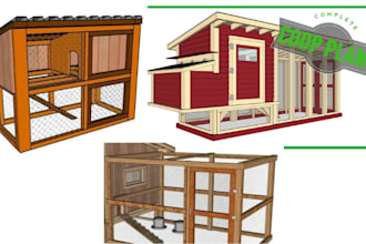 draw 2d and 3d your chicken coop,rabbit hutch ,duck coop woodworking plans