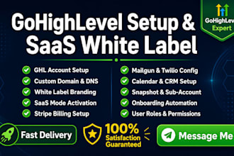 setup gohighlevel ghl account, saas mode white label and full onboarding