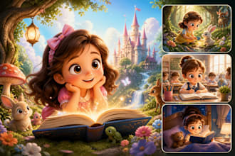 create stunning children book illustration and kid storybook