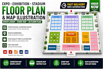 design expo exhibition booth stadium map and professional floor plan layout illu