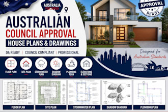 design da drawings for australian, site plan, floor plan, stormwater, shadow