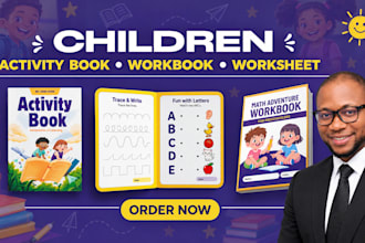 design format children coloring activity book, kids worksheet kdp canva workbook