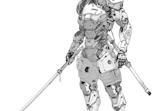 design any type of robot, cyborg, armor or mecha in line art