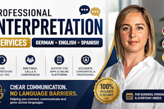 interpret german, english and spanish for business calls, meetings and apps