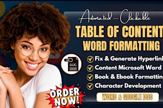 create a clickable table of contents, toc and fix word formatting issues