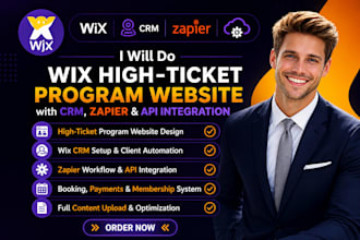 do wix high ticket program website, wix CRM zapier API integration, contents up